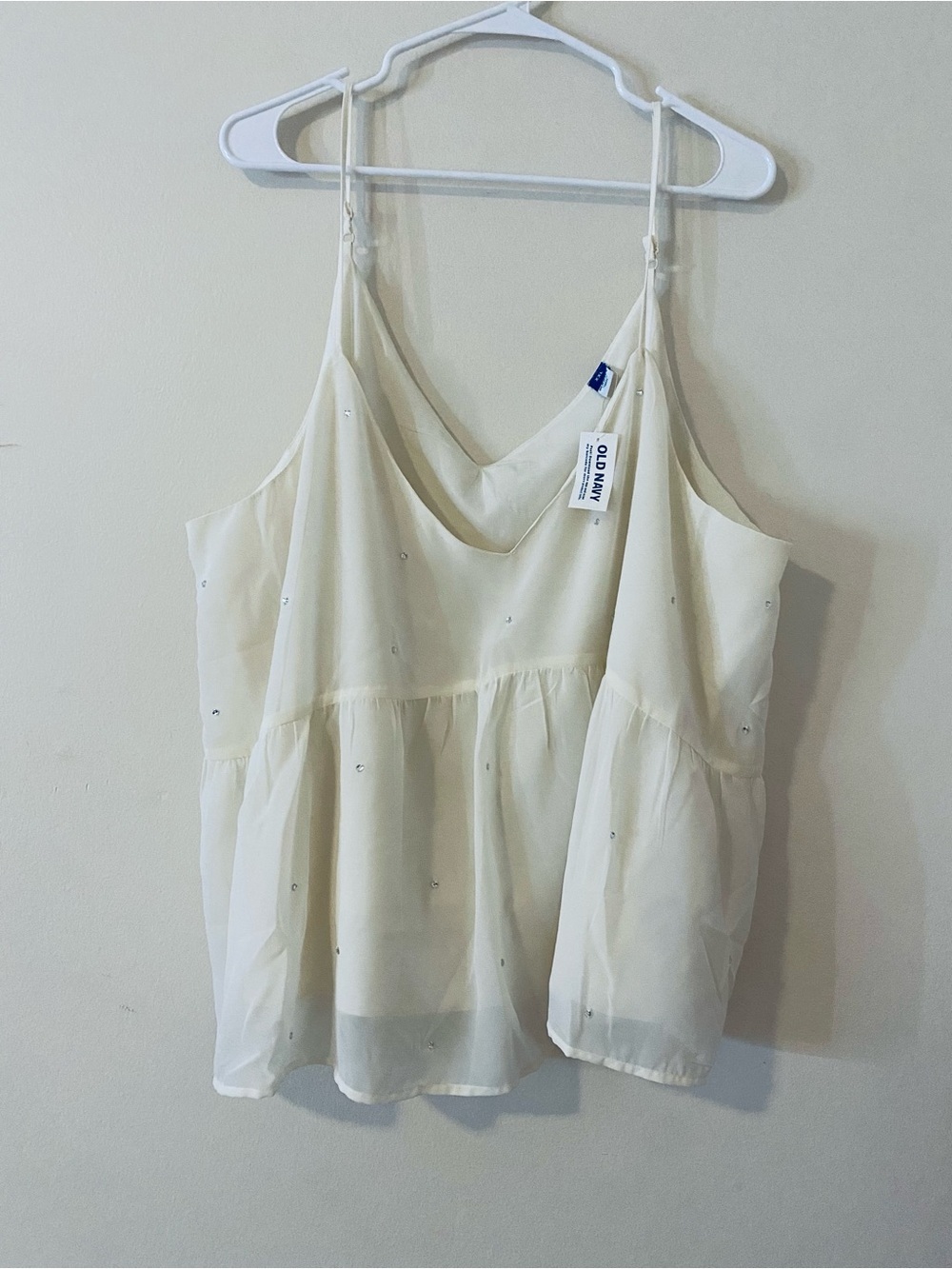 Old Navy sheer Ivory Plus size Beaded V-Neck Spaghetti Strap Cami top XXL